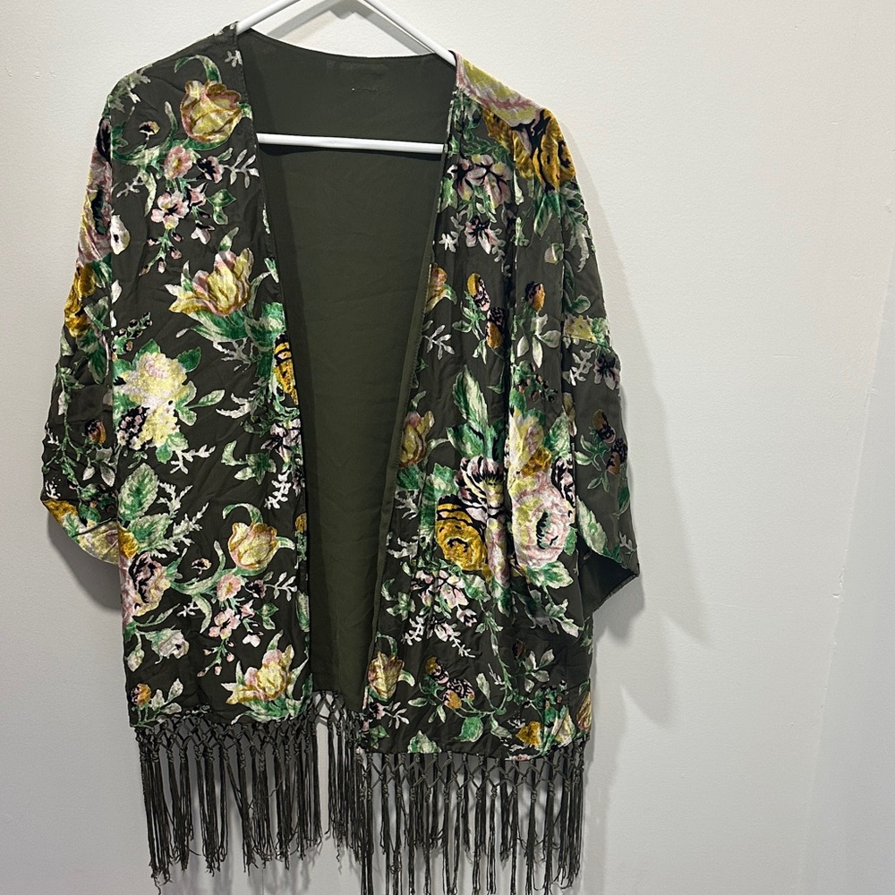 Floral Fringe Kimono Cardigan